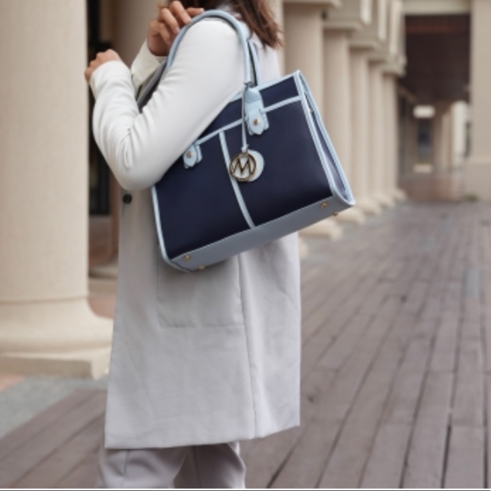 New Mia Livia Satchel Bag  in Navy and Light Blue